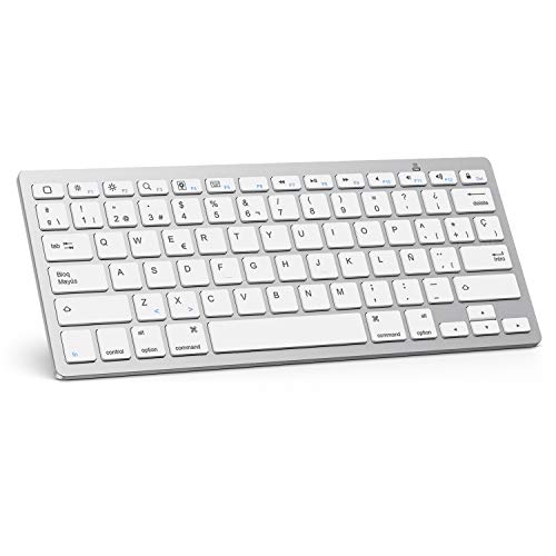 OMOTON Bluetooth Teclado Español Ultra-Delgado Mini para iPhone/iPad Air/iPad Pro/iPad Mini y Todas Sistemas de iOS, No se Adapta a Macbook (Blanco)