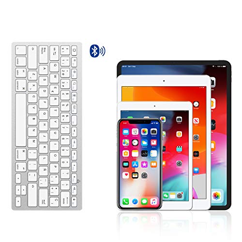 OMOTON Bluetooth Teclado Español Ultra-Delgado Mini para iPhone/iPad Air/iPad Pro/iPad Mini y Todas Sistemas de iOS, No se Adapta a Macbook (Blanco)