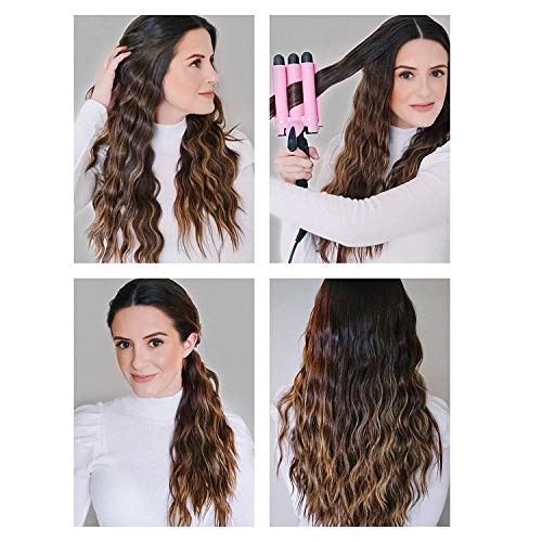 Ondulador De Pelo 3 Tubos,Xpreen Tenacilla Triple Pinzas Rizadoras, Plancha Ondas Al Agua,Ondulador De pelo,Rizador de Pelo Para Cabello con Guantes Resistentes al Calor,Pinzas para el Cabello