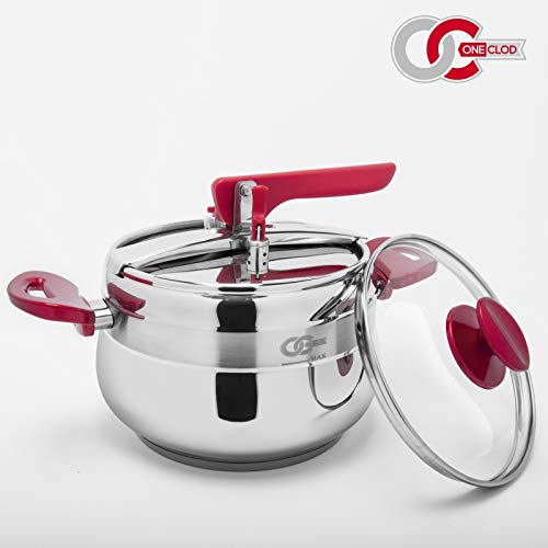 OneClod - Olla a presión Floria, 5 L, acero inoxidable, válvula de seguridad, apta para inducción, receptáculo y tapa de cristal incluido, recomendado por chef, certificado CE - Olla a presión