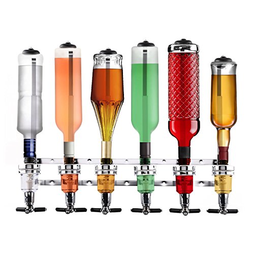 Oneconcept Hazlehov Sixtett - Dispensador de Bebidas, Capacidad para 6 Botellas, con Dosificadores Ajustables, Capuchones plástico, Se Puede Montar en Pared, Aluminio