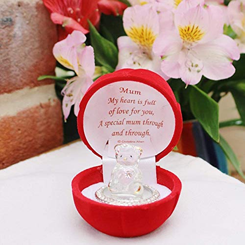 Online Street - Oso de peluche de cristal para mamá con corazón rojo para regalo de boda, aniversario, cumpleaños (caja de regalo de rosa)