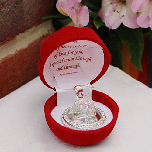 Online Street - Oso de peluche de cristal para mamá con corazón rojo para regalo de boda, aniversario, cumpleaños (caja de regalo de rosa)