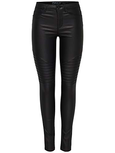 ONLY onlNEW ROYAL REG SK. BIKER COATED NOOS, Pantalones Mujer, Negro (Black), L/L30 (Talla del fabricante: Large)