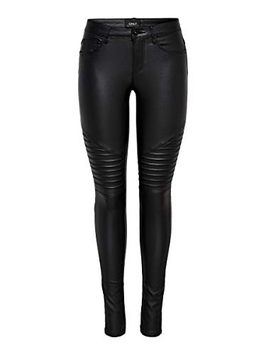 ONLY onlNEW ROYAL REG SK. BIKER COATED NOOS, Pantalones Mujer, Negro (Black), L/L30 (Talla del fabricante: Large)