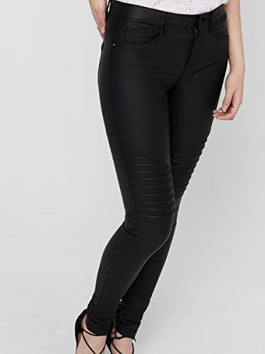 ONLY onlNEW ROYAL REG SK. BIKER COATED NOOS, Pantalones Mujer, Negro (Black), S/L30 (Talla del fabricante: Small)