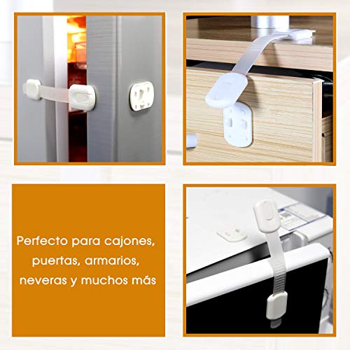 OnlyBP Cerraduras de seguridad para niños, 10 uds cierre seguridad cajones bebe, kit seguridad bebe y seguridad puertas, cajones, armarios y ventanas niños