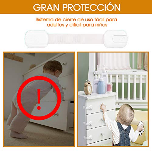 OnlyBP Cerraduras de seguridad para niños, 10 uds cierre seguridad cajones bebe, kit seguridad bebe y seguridad puertas, cajones, armarios y ventanas niños