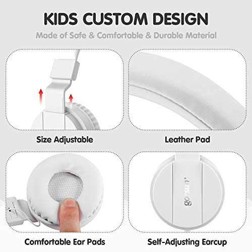 ONTA® Auriculares para Niños,Plegable Cómodos Auriculares Niños con Seguro Material,Auriculares Infantiles con Ligera Diadema,Estéreo Cerrados Cascos para Niños -Blanco