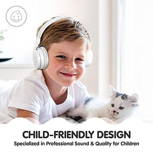 ONTA® Auriculares para Niños,Plegable Cómodos Auriculares Niños con Seguro Material,Auriculares Infantiles con Ligera Diadema,Estéreo Cerrados Cascos para Niños -Blanco