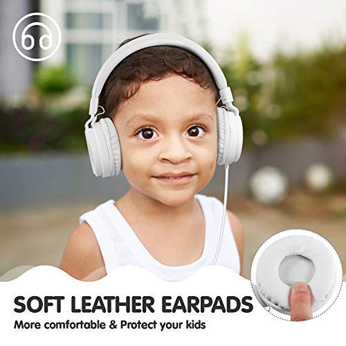 ONTA® Auriculares para Niños,Plegable Cómodos Auriculares Niños con Seguro Material,Auriculares Infantiles con Ligera Diadema,Estéreo Cerrados Cascos para Niños -Blanco