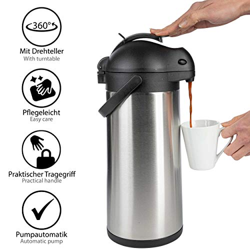 ONVAYA® Airpot Jarra de Bomba | 5 litros | Jarra de vacío | Termo | Dispensador de Bebidas | Acero Inoxidable Mate | Cafetera | Doble Pared