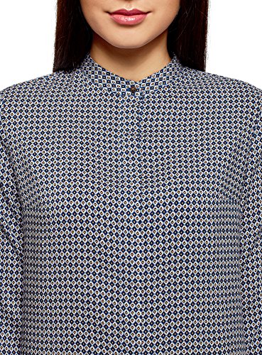 oodji Collection Mujer Blusa de Viscosa Estampada con Cuello Mao, Azul, ES 44 / XL