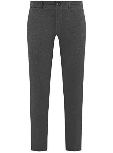 oodji Ultra Hombre Pantalones Ajustados con Pinzas, Gris, 40