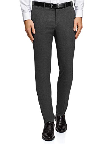 oodji Ultra Hombre Pantalones Ajustados con Pinzas, Gris, 40