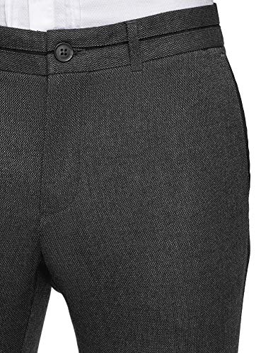 oodji Ultra Hombre Pantalones Ajustados con Pinzas, Gris, 40