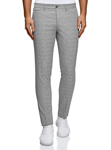 oodji Ultra Hombre Pantalones Clásicos con Pinzas, Gris, 48