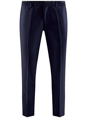 oodji Ultra Hombre Pantalones Slim con Acabado de Raso, Azul, 42