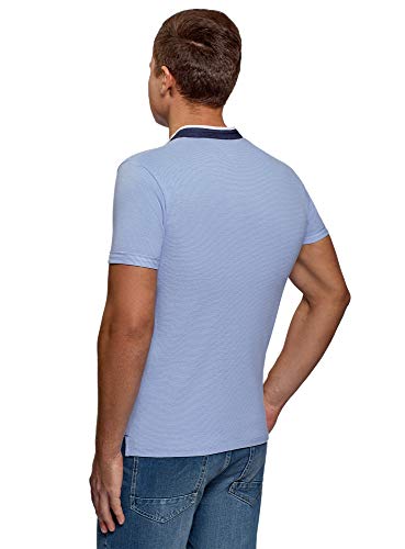 oodji Ultra Hombre Polo de Algodón con Cuello Mao, Azul, ES 56 / XL