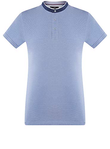 oodji Ultra Hombre Polo de Algodón con Cuello Mao, Azul, ES 56 / XL