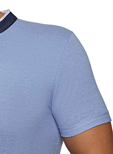 oodji Ultra Hombre Polo de Algodón con Cuello Mao, Azul, ES 56 / XL