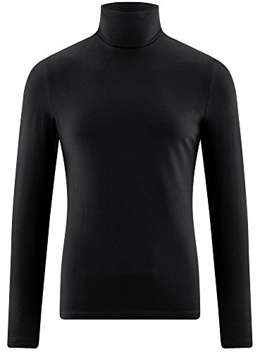 oodji Ultra Hombre Suéter de Cuello Alto Básico Ajustado, Negro, ES 44 / XS