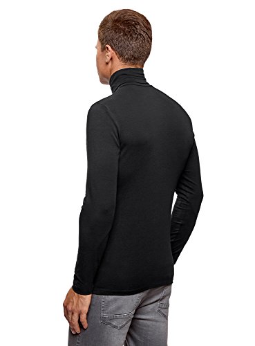 oodji Ultra Hombre Suéter de Cuello Alto Básico Ajustado, Negro, ES 44 / XS