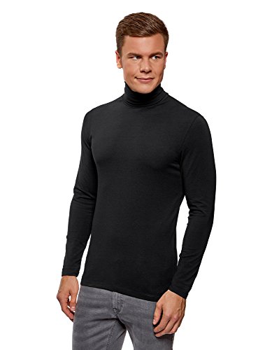 oodji Ultra Hombre Suéter de Cuello Alto Básico Ajustado, Negro, ES 44 / XS