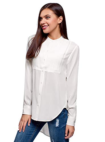 oodji Ultra Mujer Blusa de Viscosa con Espalda Larga, Blanco, ES 44 / XL