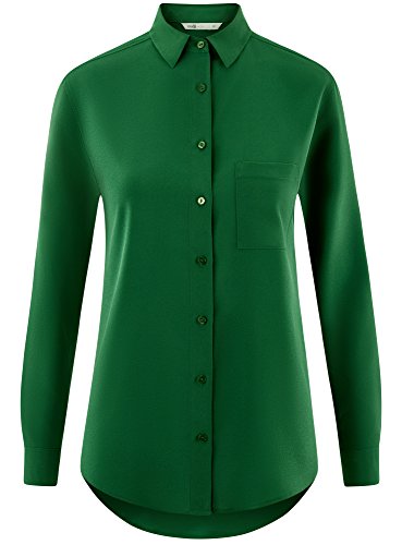 oodji Ultra Mujer Blusa Recta con Bolsillo en el Pecho, Verde, ES 34 / XXS