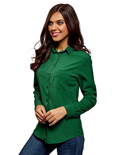 oodji Ultra Mujer Blusa Recta con Bolsillo en el Pecho, Verde, ES 34 / XXS