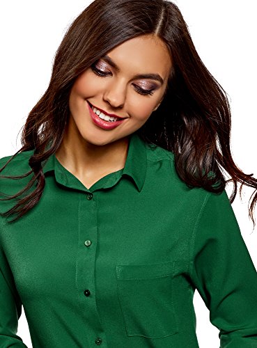 oodji Ultra Mujer Blusa Recta con Bolsillo en el Pecho, Verde, ES 34 / XXS