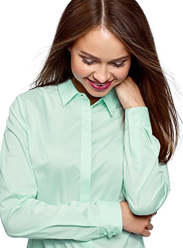 oodji Ultra Mujer Camisa Básica Entallada, Verde, ES 44 / XL