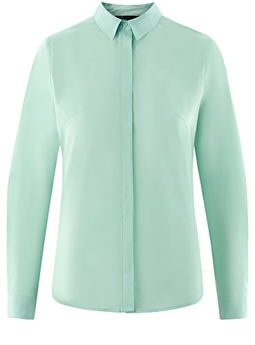 oodji Ultra Mujer Camisa Básica Entallada, Verde, ES 44 / XL