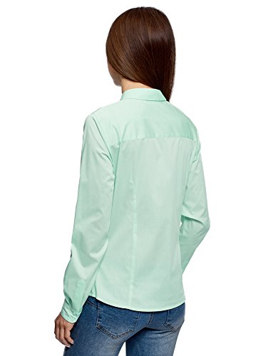 oodji Ultra Mujer Camisa Básica Entallada, Verde, ES 44 / XL
