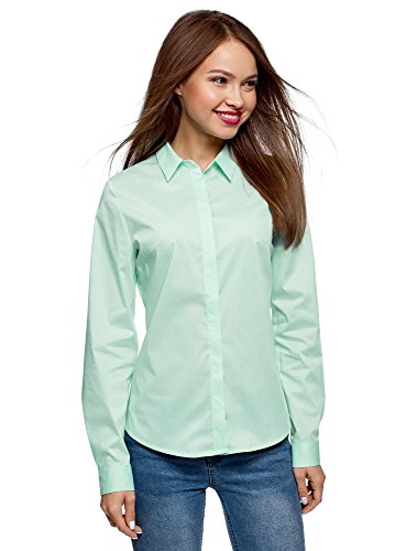 oodji Ultra Mujer Camisa Básica Entallada, Verde, ES 44 / XL