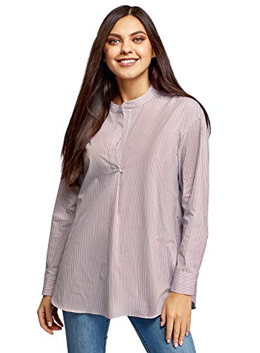 oodji Ultra Mujer Camisa Hoglada con Cuello Mao, Rosa, ES 36 / XS