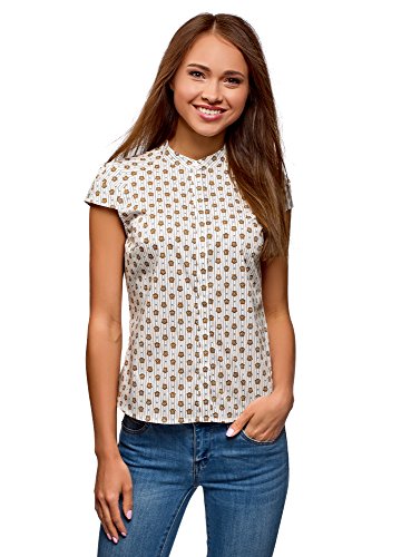 oodji Ultra Mujer Camisa Raglán con Cuello Mao, Blanco, ES 44 / XL