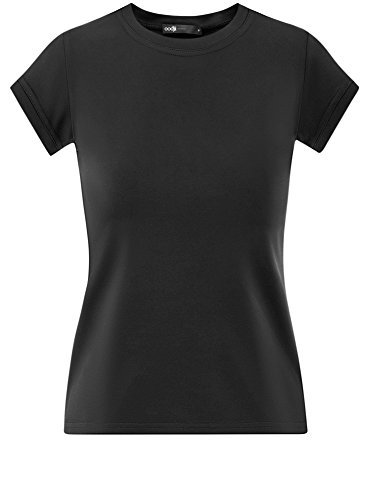 oodji Ultra Mujer Camiseta de Tejido Elástico con Cuello Redondo, Negro, ES 34 / XXS