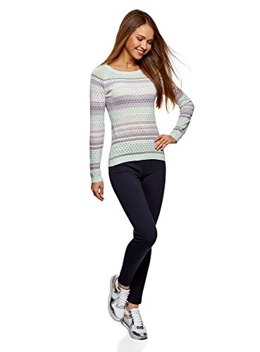 oodji Ultra Mujer Jersey de Punto Fino con Perforaciones, Verde, ES 34 / XXS