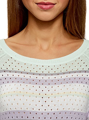 oodji Ultra Mujer Jersey de Punto Fino con Perforaciones, Verde, ES 34 / XXS