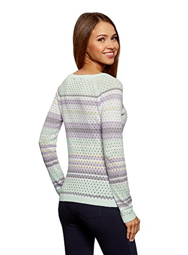 oodji Ultra Mujer Jersey de Punto Fino con Perforaciones, Verde, ES 34 / XXS