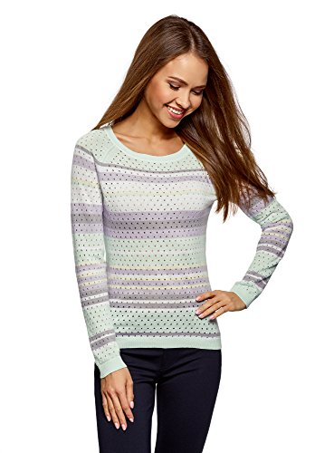 oodji Ultra Mujer Jersey de Punto Fino con Perforaciones, Verde, ES 34 / XXS