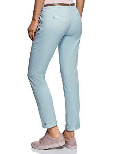 oodji Ultra Mujer Pantalones Chinos con Cinturón, Azul, ES 44 / XL