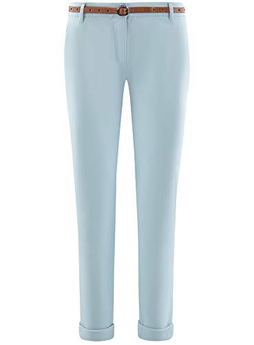 oodji Ultra Mujer Pantalones Chinos con Cinturón, Azul, ES 44 / XL