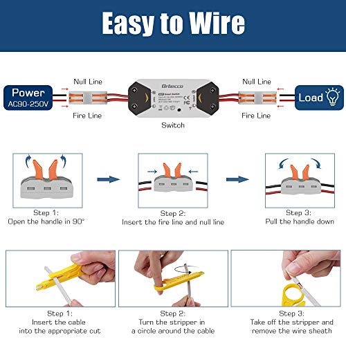 Orbecco [6 PZS] WiFi Interruptor Inteligente Switch Wireless de Relé Inalámbrico con Tenaza de Cable, Control Remoto Temporizador Automática Hogar, Funciona con Alexa, Google Home y IFTTT, 10A - Gris