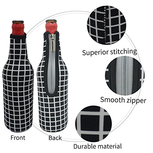 Orchidtent - Enfriador de botellas de cerveza con cremallera, 4 unidades de funda de neopreno aislado para botella de cerveza con funda de transporte para mantener tu bebida en casa (negro y niña)