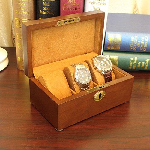 Organizador de cajas de reloj Reloj Caja de almacenamiento de madera para hombres / mujeres 3 Cuadrícula Reloj de almohada estándar Caja de joyería con cierre para viaje o tienda Pantalla de la ventan