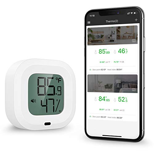 ORIA Termómetro Higrómetro Digital Bluetooth, Sensor Inalámbrica de Humedad de Temperatura con Pantalla LCD, Estación Meteorológica con Alerta de Alarma, Soporte Android y iPhone para Hogar, Oficina