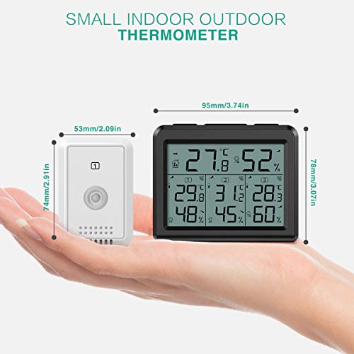 ORIA Termómetro Higrómetro Digital con 3 Sensor Remotos, Medidor Temperatura y Humedad Para Interior Exterior, Digital Termohigrómetro Inalámbrica con Retroiluminación & Nivel de Comodidad - Negro